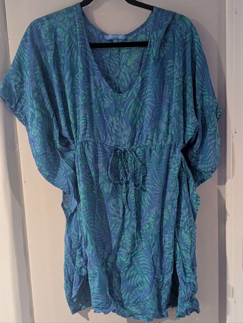 Blue-Green Tie-Waist Tropical Tunic
